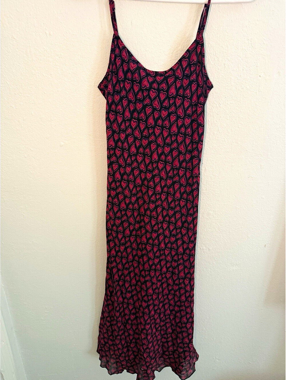 Reformation Heart Print Midi Dress XS Black Pink Spaghetti Strap Made USA